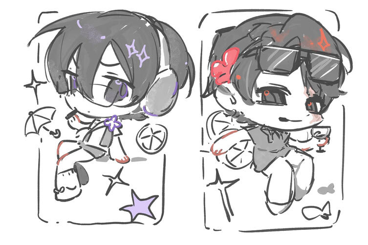 (2) Single chibi sketch đen trắng bg đơn giản